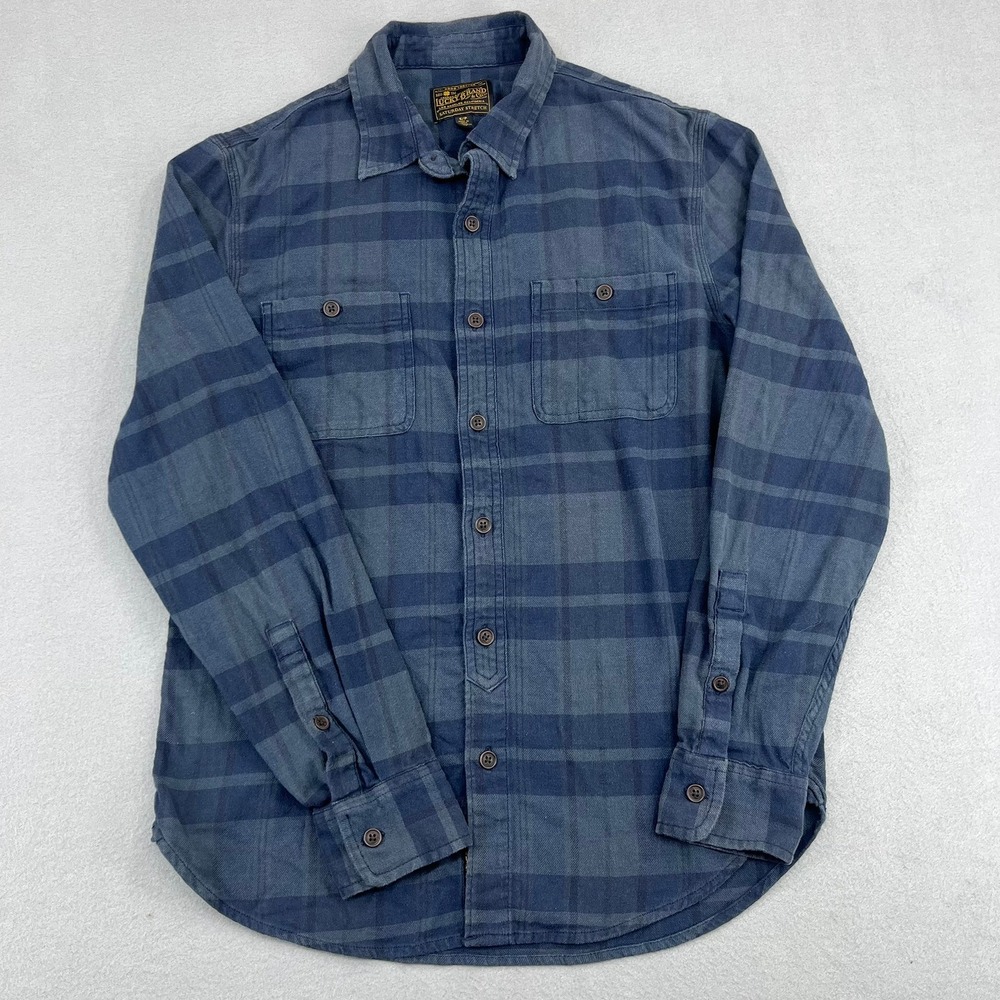 Lucky Brand Mens Saturday Stretch Blue Plaid Button Down Shirt 7MP4601‎ Small